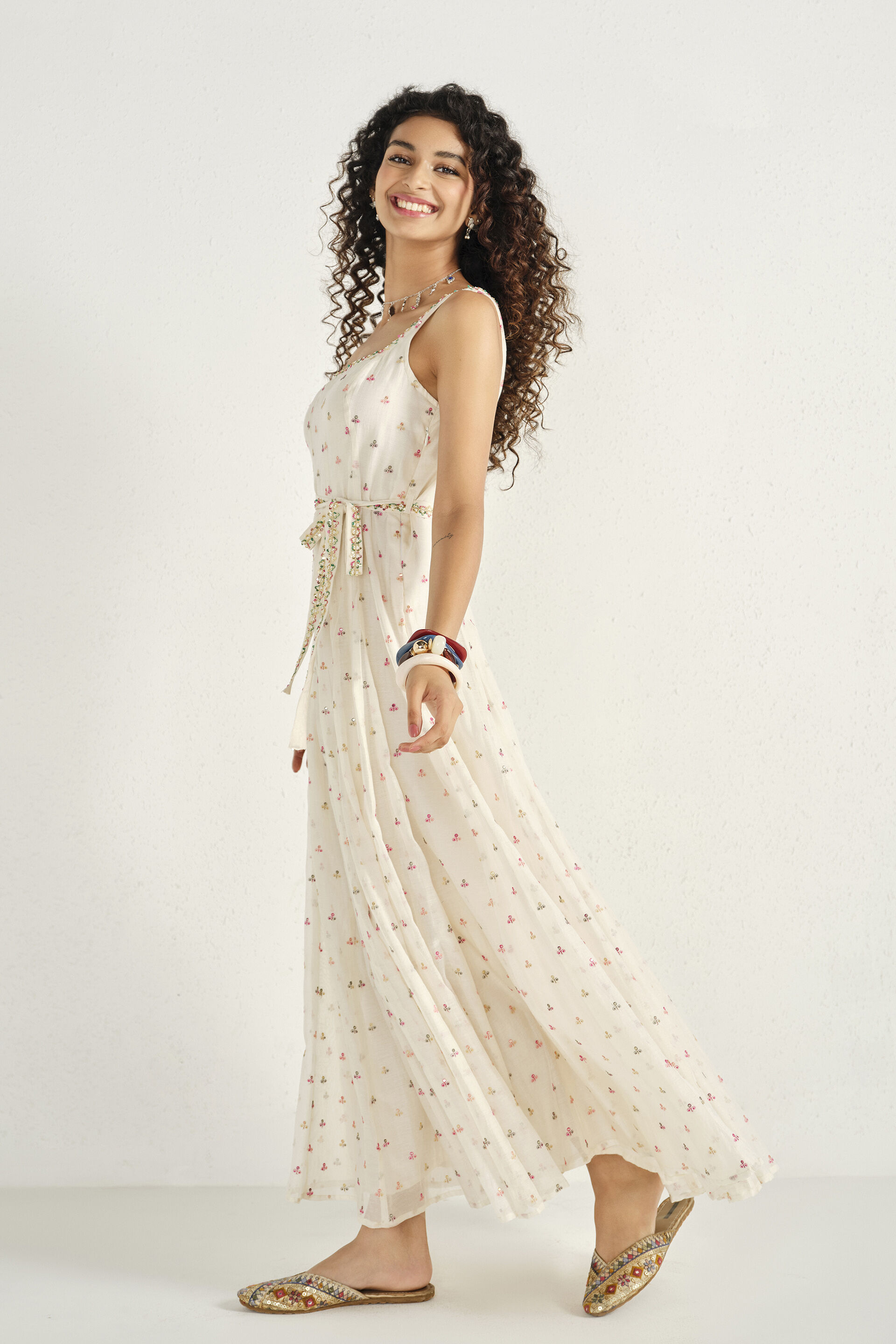 Embroidered Maxi Dress in White, White, image 3